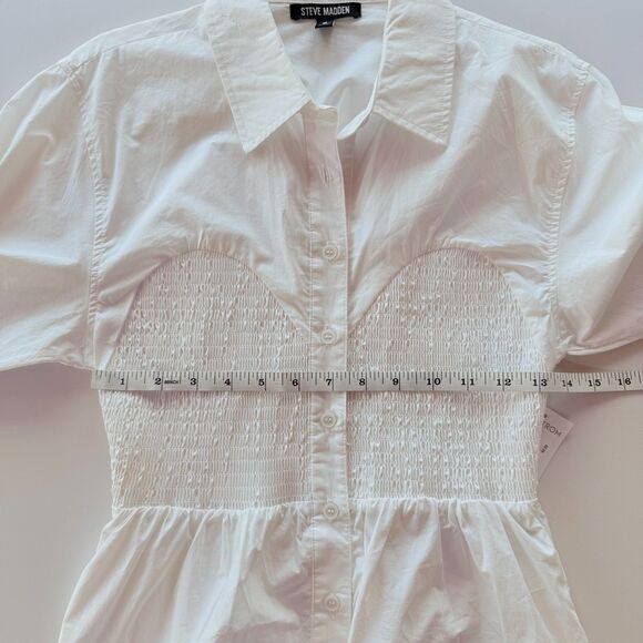 NWT Steve Madden Marisol Cotton Smocked Corset Detail Shirt in White Size Small - Picture 15 of 16